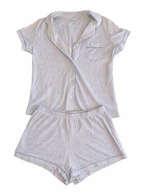 Roller Rabbit Striped Short Sleeve Pajama Set - Light Blue/White